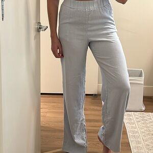 Abercrombie linen-blend pull on wide leg pants in light blue small tall
